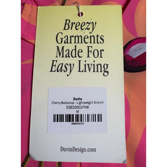 Duvin Cherry Men's Button Up Cabana Shirt Size M Lightweight Stretch Pink NWT - Picture 7 of 10